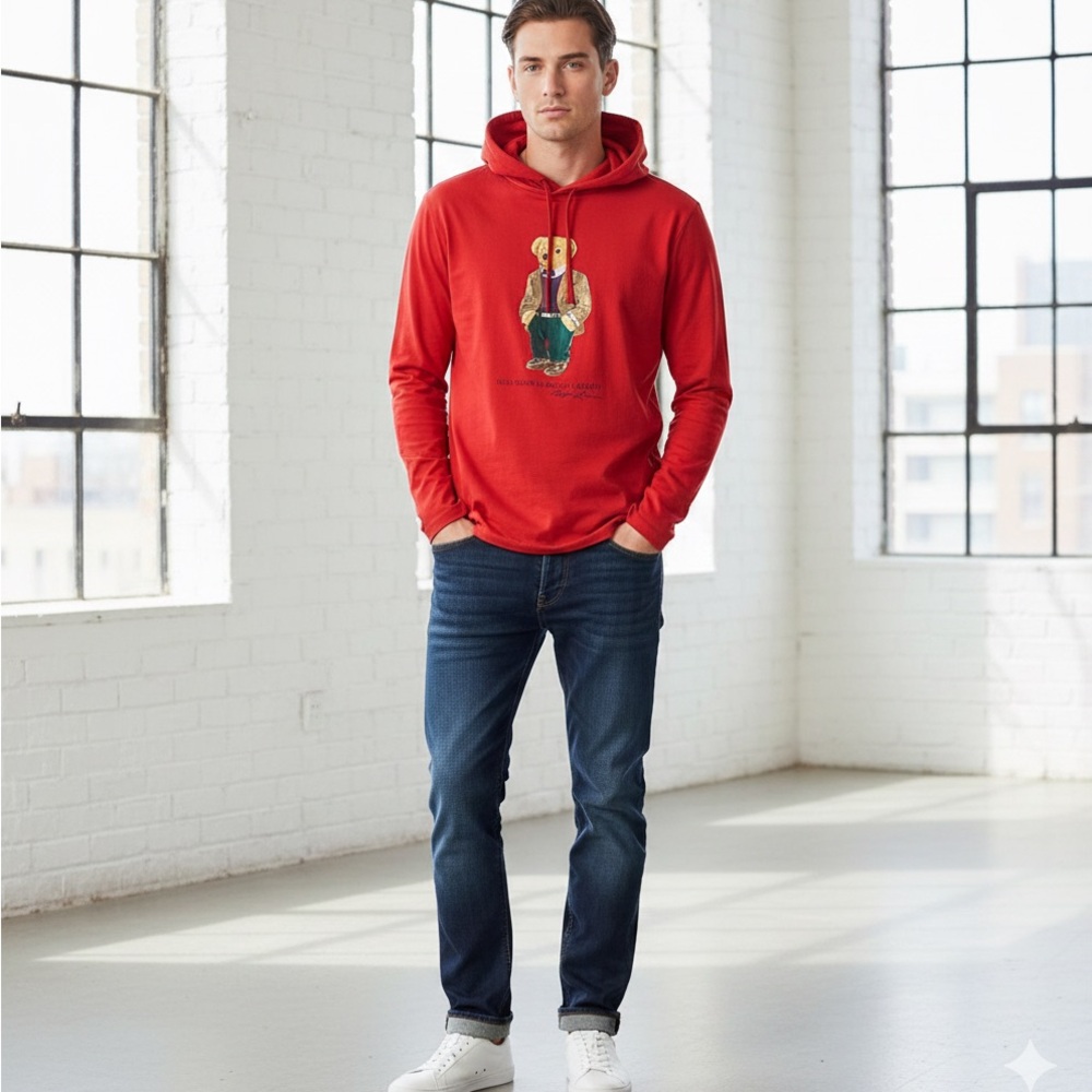 POLO RALPH LAUREN Polo Bear Hooded Tee M Holiday Red $95 Retail NWOT - Picture 6 of 11